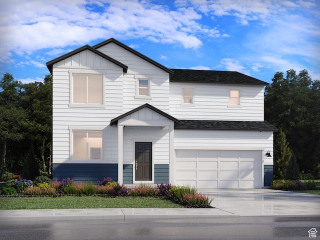 3471 N Gina Unit 1225, Eagle Mountain, UT 84005 - view of front of property featuring board and batten siding, a garage, driveway, and roof with shingles