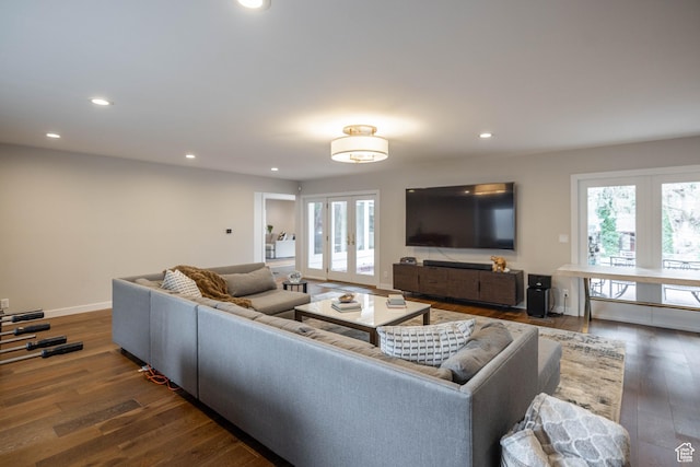 3563 S Canyon Way, Millcreek, UT 84106 - living room featuring french doors, plenty of natural light, recessed lighting, and wood finished floors