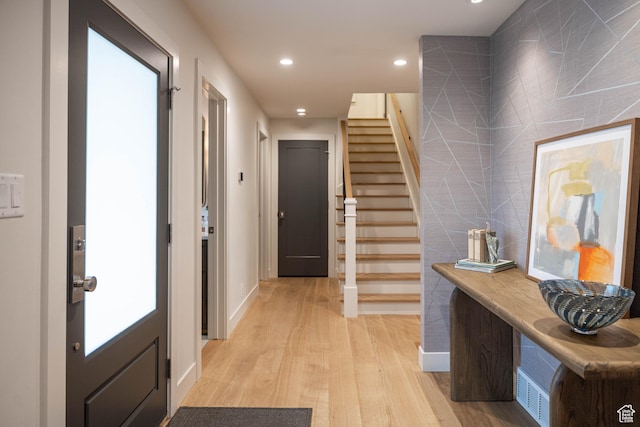 3563 S Canyon Way, Millcreek, UT 84106 - entryway with recessed lighting, light wood-type flooring, and stairway