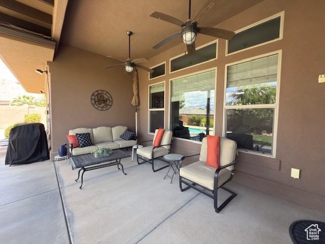 1523 E Talus Way, St George, UT 84790 - view of patio featuring outdoor lounge area and ceiling fan