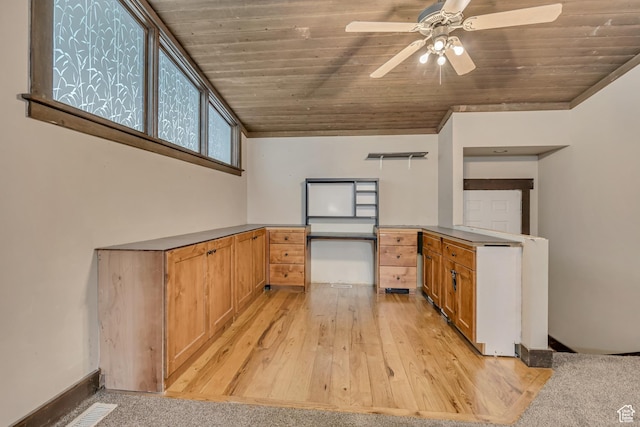 1236 E Violet Dr, Sandy, UT 84094 - kitchen with wooden ceiling, ceiling fan, and light wood-style flooring