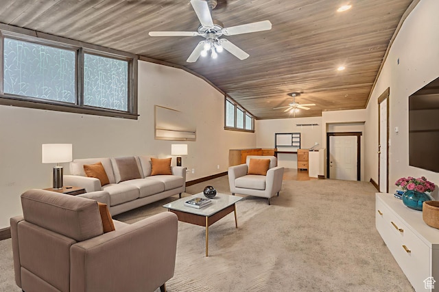1236 E Violet Dr, Sandy, UT 84094 - living room featuring wood ceiling, a ceiling fan, recessed lighting, carpet flooring, and baseboards