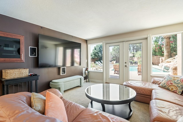 1287 W Bloomington Dr S Unit 7, Bloomington, UT 84790 - carpeted living room featuring baseboards and french doors