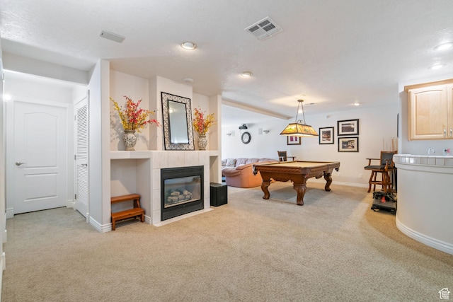 1287 W Bloomington Dr S Unit 7, Bloomington, UT 84790 - playroom featuring carpet floors, billiards, a fireplace, and recessed lighting