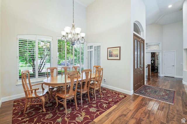 1287 W Bloomington Dr S Unit 7, Bloomington, UT 84790 - dining room featuring high vaulted ceiling, a chandelier, and wood finished floors