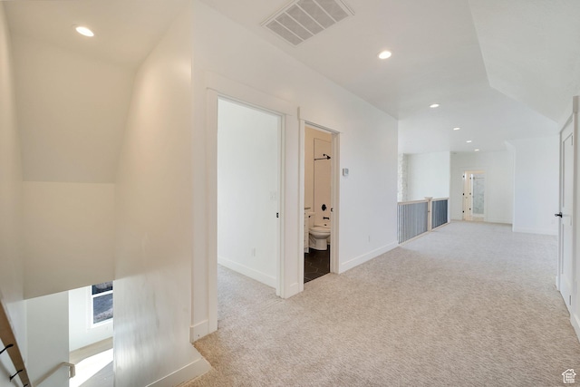 1474 E Rock View Ct, Kamas, UT 84036 - hall with light carpet, recessed lighting, baseboards, and lofted ceiling