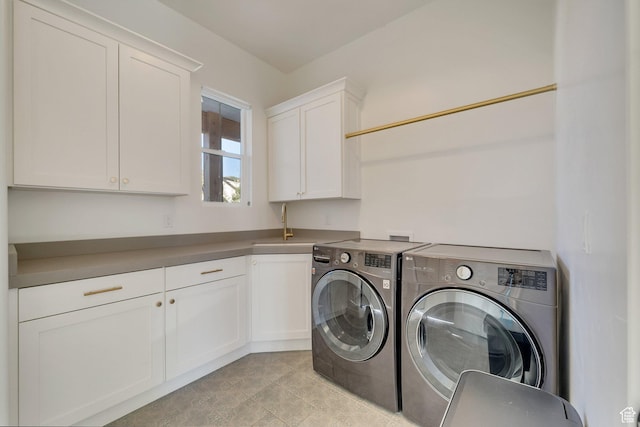 1474 E Rock View Ct, Kamas, UT 84036 - laundry room with independent washer and dryer, cabinet space, and light tile patterned flooring
