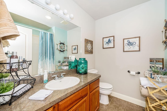 1257 W 3275 S, Perry, UT 84302 - bathroom with toilet, vanity, baseboards, tile patterned flooring, and a shower with curtain
