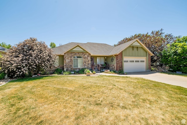 1257 W 3275 S, Perry, UT 84302 - ranch-style house featuring concrete driveway, a garage, board and batten siding, and a front yard