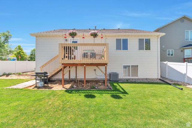 8567 S Cork Oak Dr, West Jordan, UT 84081 - rear view of property featuring central AC, a wooden deck, and stairs