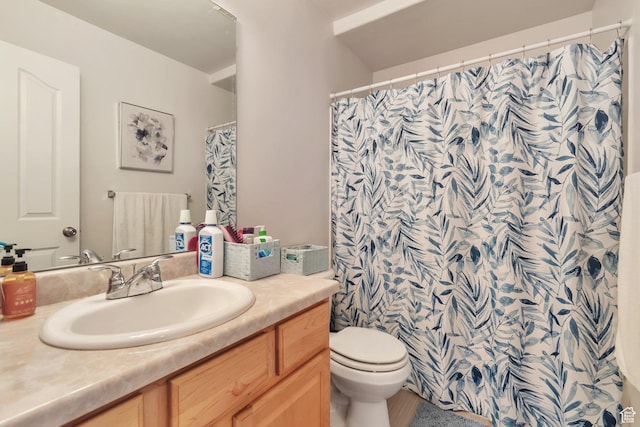 8567 S Cork Oak Dr, West Jordan, UT 84081 - bathroom with vanity, toilet, and curtained shower
