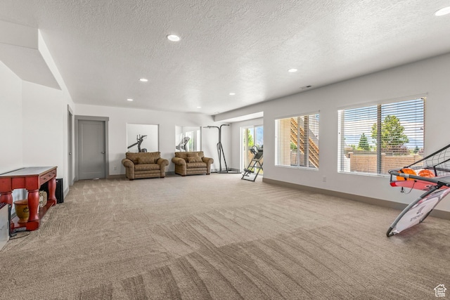 6653 W Dry Creek Ln, Highland, UT 84003 - sitting room with carpet floors, recessed lighting, a textured ceiling, and baseboards