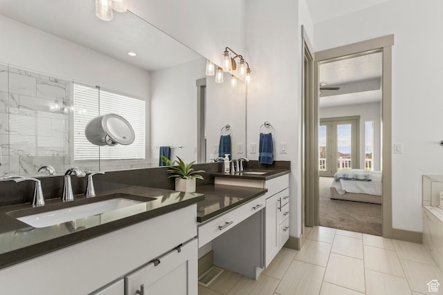 6653 W Dry Creek Ln, Highland, UT 84003 - ensuite bathroom featuring double vanity, a shower, and recessed lighting