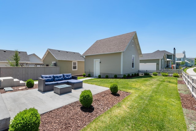 10773 S Beach Comber Way S, Jordan, UT 84009 - rear view of house featuring an outdoor living space, a patio area, roof with shingles, and a residential view