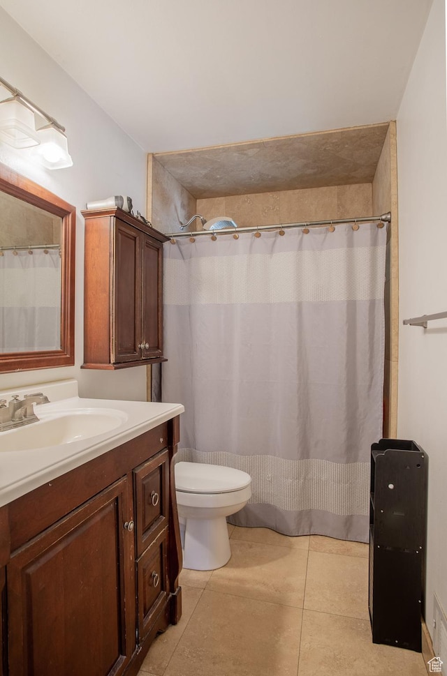 3746 S 7200 W, Magna, UT 84044 - bathroom with vanity, toilet, tile patterned floors, and curtained shower