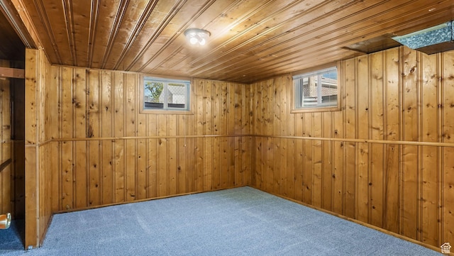 23 W Cottage Ave, Sandy, UT 84070 - basement featuring healthy amount of natural light, wood ceiling, wood walls, and carpet