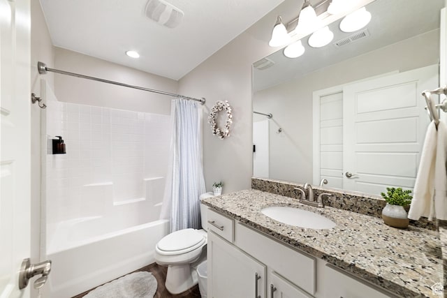 5048 N Escapes Dr, St George, UT 84770 - full bathroom with shower / bath combo with shower curtain, toilet, vanity, and wood finished floors