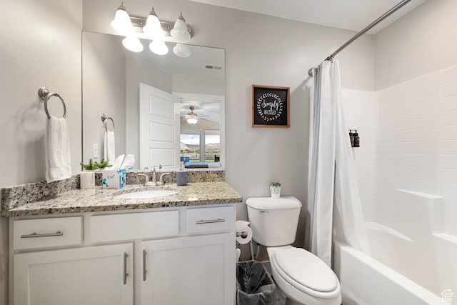 5048 N Escapes Dr, St George, UT 84770 - full bathroom featuring vanity, toilet, shower / bath combo, and a ceiling fan