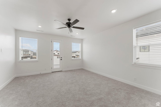 6134 S Kelly Ln, St George, UT 84790 - unfurnished room with ceiling fan, light colored carpet, baseboards, and recessed lighting