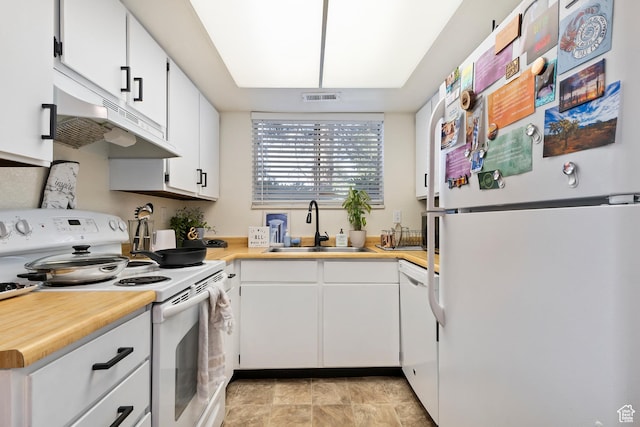 4614 S Quail Park Dr E Unit A, Millcreek, UT 84117 - kitchen featuring white appliances, a sink, light countertops, white cabinets, and under cabinet range hood