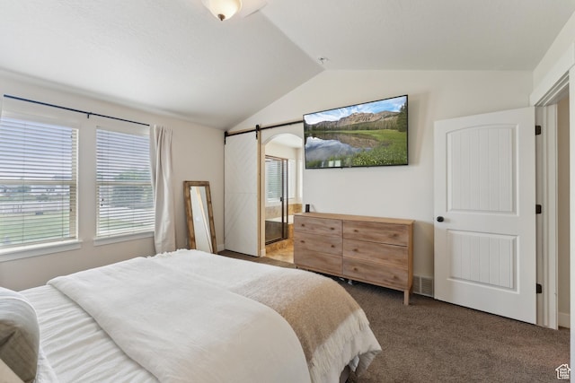 261 W 1200 S, Lehi, UT 84043 - carpeted bedroom featuring a barn door and vaulted ceiling