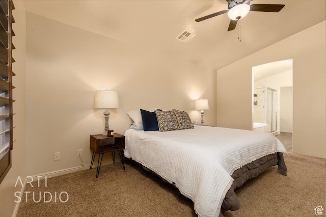 3504 E 3140 S, St George, UT 84790 - bedroom featuring carpet, baseboards, ceiling fan, and vaulted ceiling
