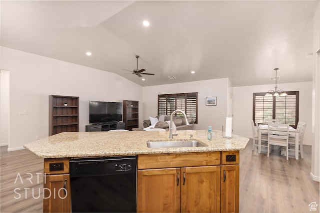 3504 E 3140 S, St George, UT 84790 - kitchen with dishwasher, a sink, light wood-type flooring, open floor plan, and vaulted ceiling