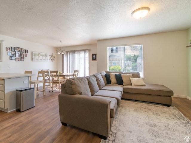1305 S 1410 E, Provo, UT 84606 - living area featuring wood finished floors, a chandelier, and a textured ceiling