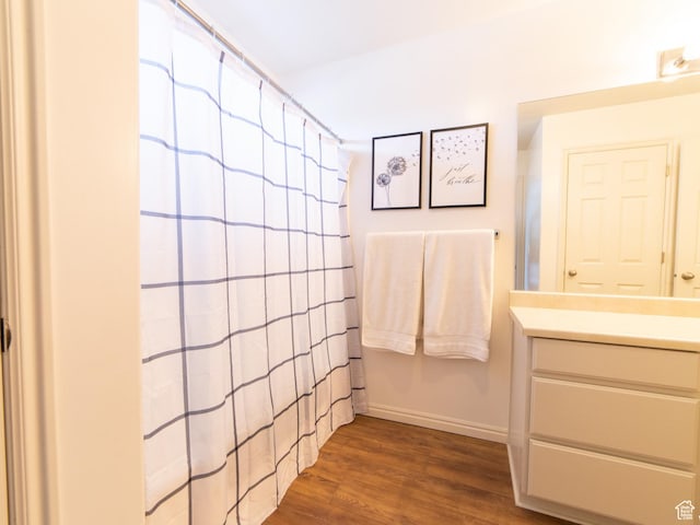 1305 S 1410 E, Provo, UT 84606 - bathroom featuring vanity, wood finished floors, and a shower with shower curtain