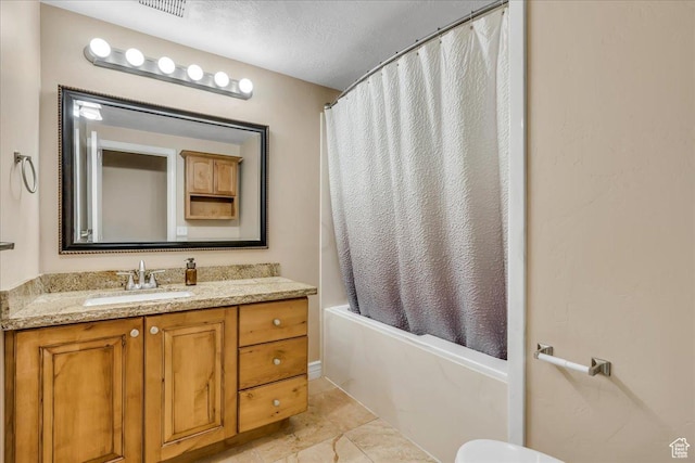 10605 S Willow Valley Rd W, South Jordan, UT 84095 - full bath with vanity, shower / tub combo, a textured ceiling, and toilet