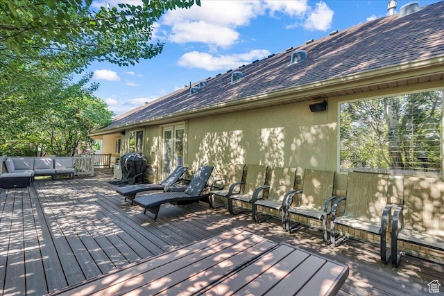 10605 S Willow Valley Rd W, South Jordan, UT 84095 - wooden terrace with an outdoor hangout area and grilling area