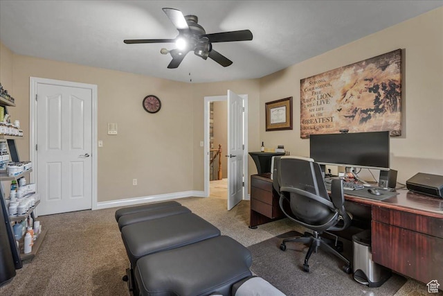 10605 S Willow Valley Rd W, South Jordan, UT 84095 - office area featuring light carpet, ceiling fan, and baseboards