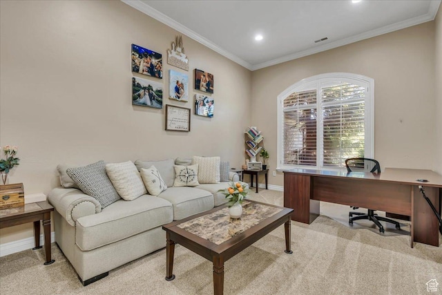 10605 S Willow Valley Rd W, South Jordan, UT 84095 - office area featuring carpet, crown molding, baseboards, and recessed lighting