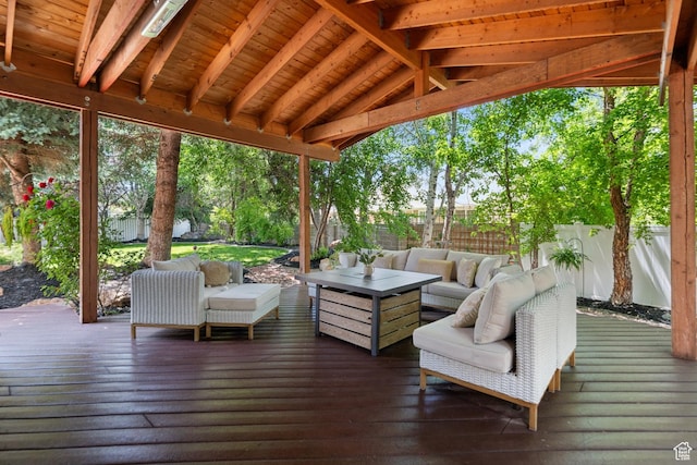 12214 S Hidden Valley Rd, Sandy, UT 84092 - wooden deck featuring an outdoor living space and a fenced backyard