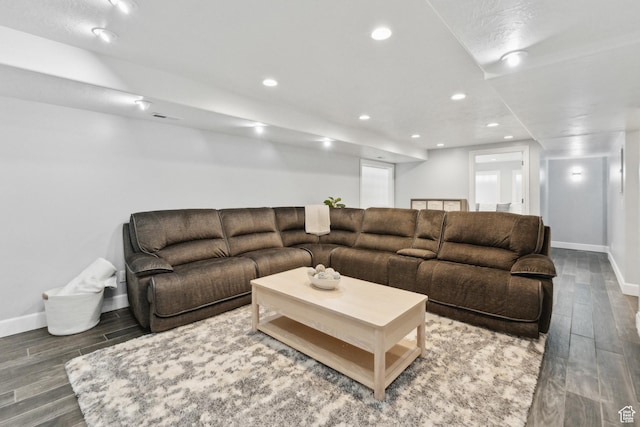12214 S Hidden Valley Rd, Sandy, UT 84092 - living room featuring wood finished floors, baseboards, and recessed lighting