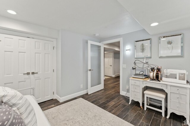 12214 S Hidden Valley Rd, Sandy, UT 84092 - bedroom with baseboards, dark wood finished floors, recessed lighting, and a closet