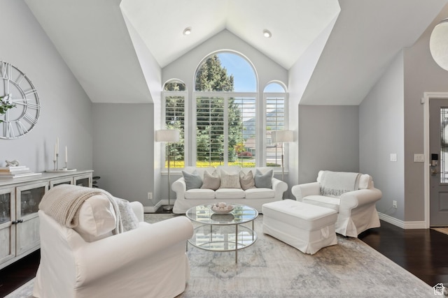 12214 S Hidden Valley Rd, Sandy, UT 84092 - living area featuring wood finished floors, lofted ceiling, and baseboards