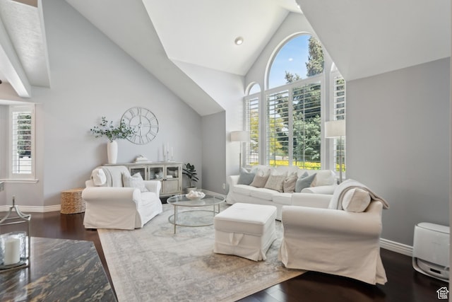 12214 S Hidden Valley Rd, Sandy, UT 84092 - living area with plenty of natural light, wood finished floors, baseboards, and high vaulted ceiling