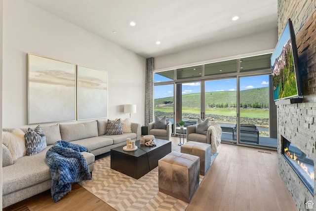 6312 Double Deer Loop, Park City, UT 84098 - living area with wood-type flooring, a fireplace, and recessed lighting