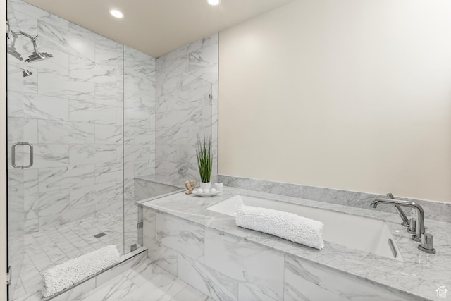 6312 Double Deer Loop, Park City, UT 84098 - full bathroom with a marble finish shower, recessed lighting, a bath, and marble finish floors