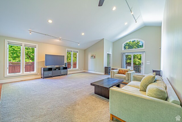 1820 E Redondo Ave S, Salt Lake City, UT 84108 - carpeted living area featuring vaulted ceiling, baseboards, and recessed lighting