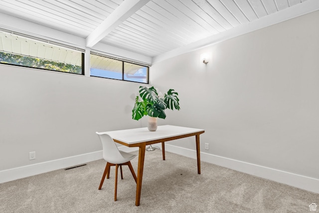 845 N 950 W, Provo, UT 84604 - office space featuring carpet, baseboards, and wood ceiling with exposed beams