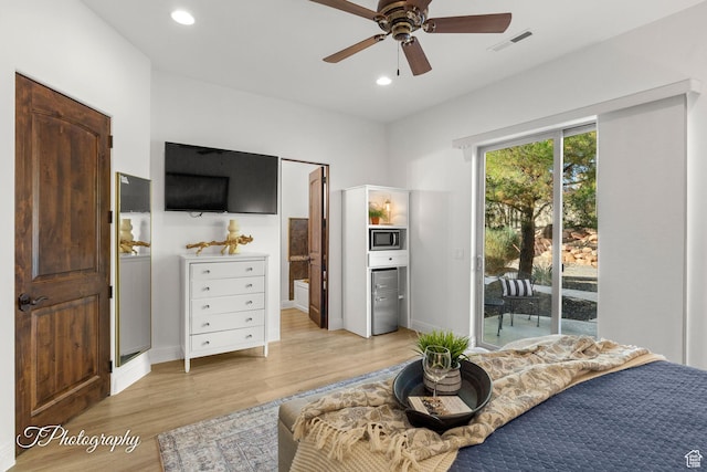 916 E Apache Dr, Washington, UT 84780 - bedroom with access to exterior, light wood-style floors, recessed lighting, baseboards, and ensuite bath