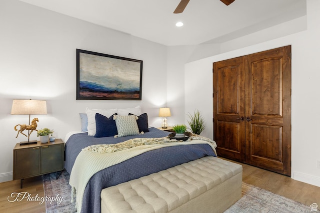 916 E Apache Dr, Washington, UT 84780 - bedroom with wood finished floors, baseboards, recessed lighting, and a ceiling fan