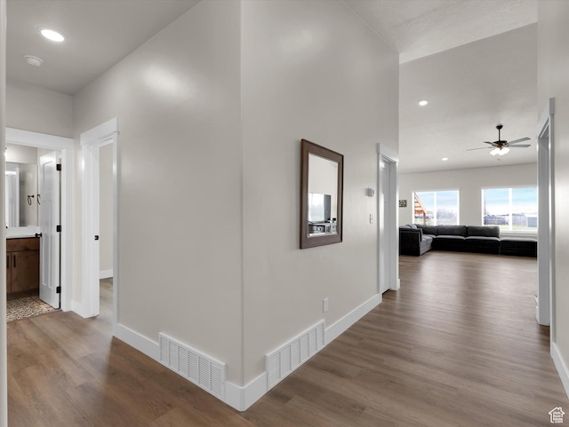 3425 W Isabel Way, West Haven, UT 84401 - hall with wood finished floors, baseboards, and recessed lighting
