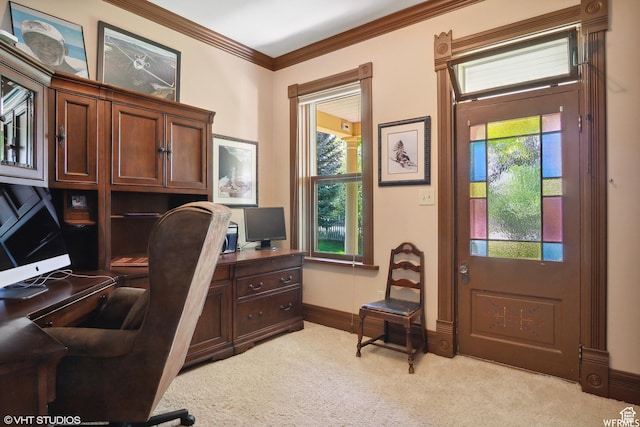 211 E 100 N, Midway, UT 84049 - home office featuring light carpet, plenty of natural light, ornamental molding, and baseboards