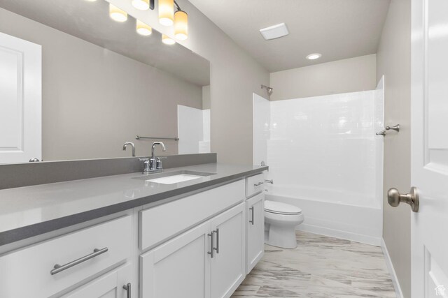 6564 N Bald Unit D195, Eagle Mountain, UT 84005 - bathroom featuring marble look tile flooring, vanity, toilet, and shower / bathtub combination