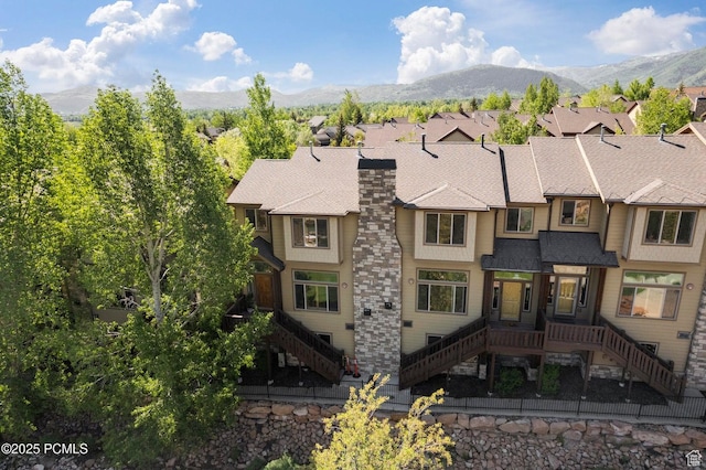 5521 N Freestyle Way, Park City, UT 84098 - view of front of property with stairway, a mountain view, roof with shingles, and a residential view