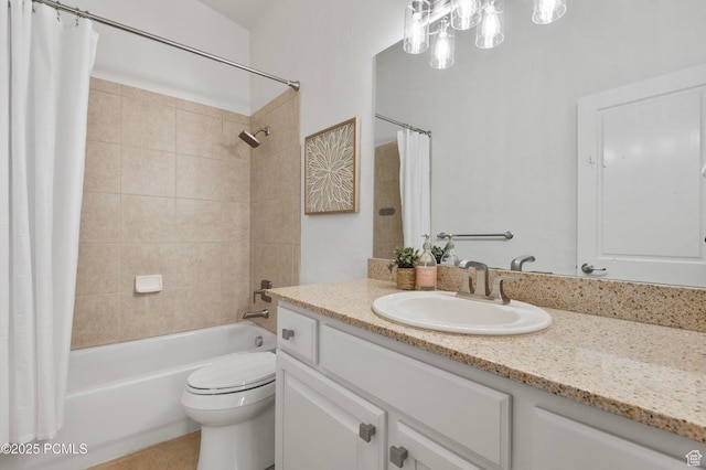 5521 N Freestyle Way, Park City, UT 84098 - bathroom with vanity, shower / bath combo, toilet, tile patterned floors, and a chandelier