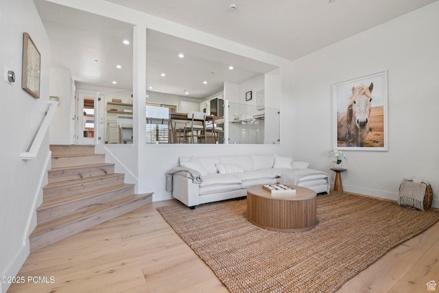 5521 N Freestyle Way, Park City, UT 84098 - living room with wood finished floors, stairway, recessed lighting, and baseboards